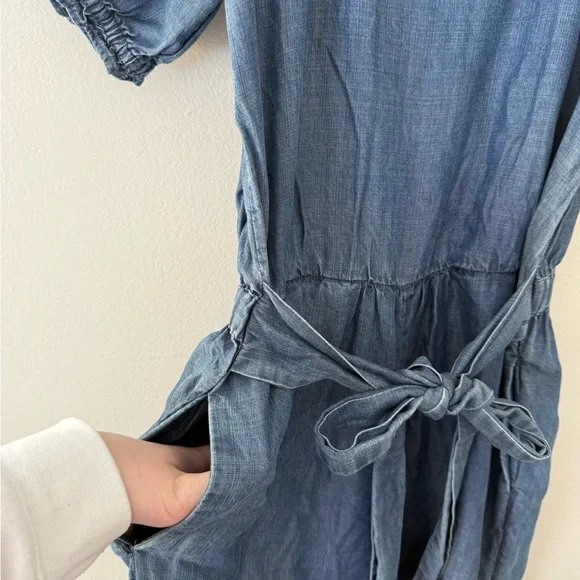 Lightweight Chambray Jumpsuit Tie-Waist Wide Leg Loft Size XS Denim Minimalist - Picture 5 of 11